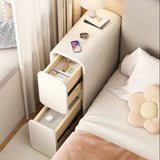 12″ White Wood Narrow Bedside Table - Modern Design with Drawers