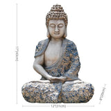 16.9″ Garden Buddha Statue - Durable Magnesium Oxide - Flower Seated Theme