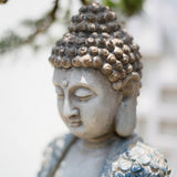 16.9″ Garden Buddha Statue - Durable Magnesium Oxide - Flower Seated Theme