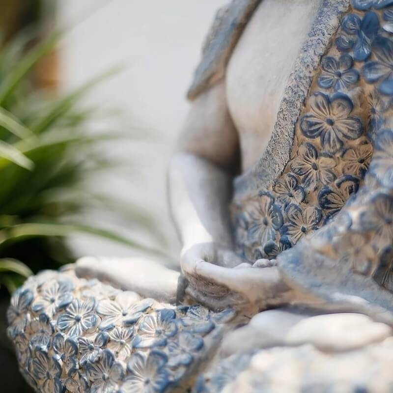 16.9″ Garden Buddha Statue - Durable Magnesium Oxide - Flower Seated Theme