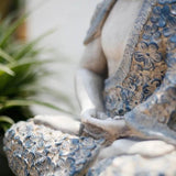 16.9″ Garden Buddha Statue - Durable Magnesium Oxide - Flower Seated Theme