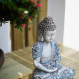 16.9″ Garden Buddha Statue - Durable Magnesium Oxide - Flower Seated Theme