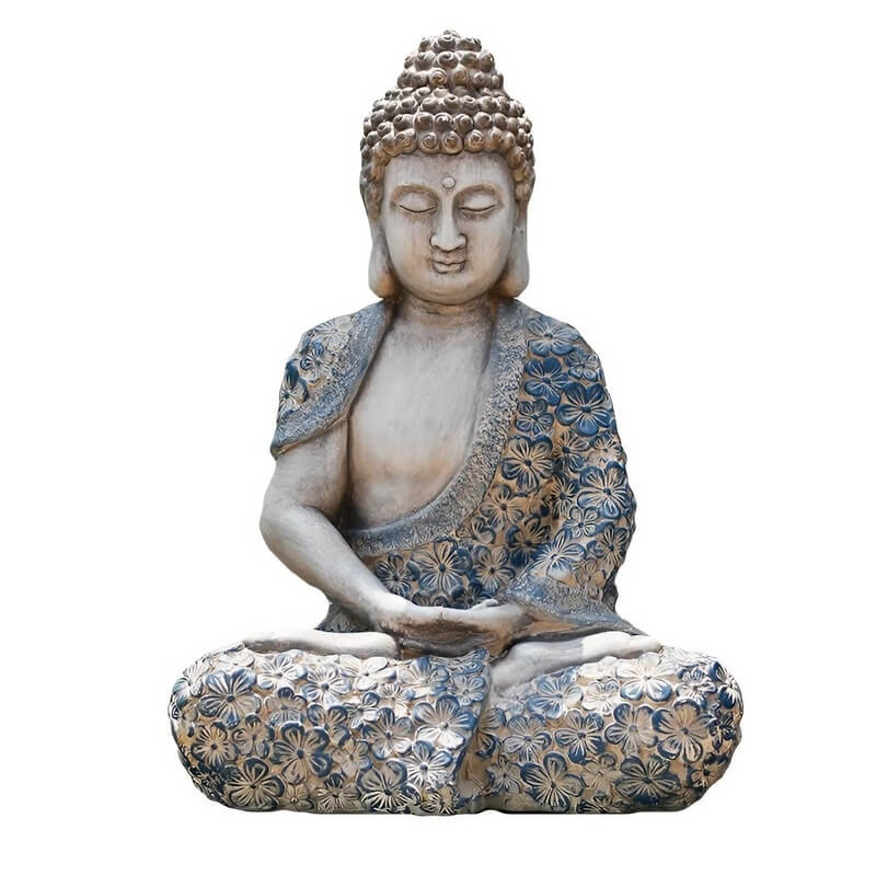 16.9″ Garden Buddha Statue - Durable Magnesium Oxide - Flower Seated Theme