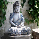 16.9″ Garden Buddha Statue - Durable Magnesium Oxide - Flower Seated Theme