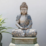 16.9″ Garden Buddha Statue - Durable Magnesium Oxide - Flower Seated Theme