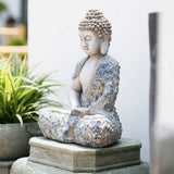 16.9″ Garden Buddha Statue - Durable Magnesium Oxide - Flower Seated Theme