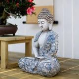 16.9″ Garden Buddha Statue - Durable Magnesium Oxide - Flower Seated Theme