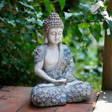 16.9″ Garden Buddha Statue - Durable Magnesium Oxide - Flower Seated Theme