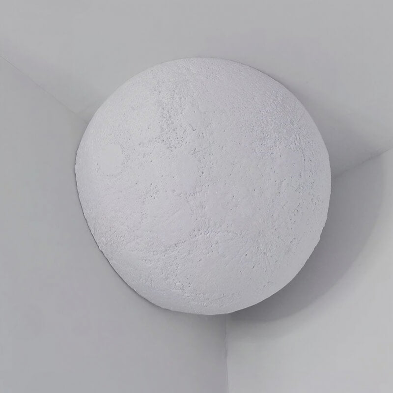 20cm Resin Moon Wall Lamp - Hardwired, Warm White Corner Lamp in Wabi-Sabi Style