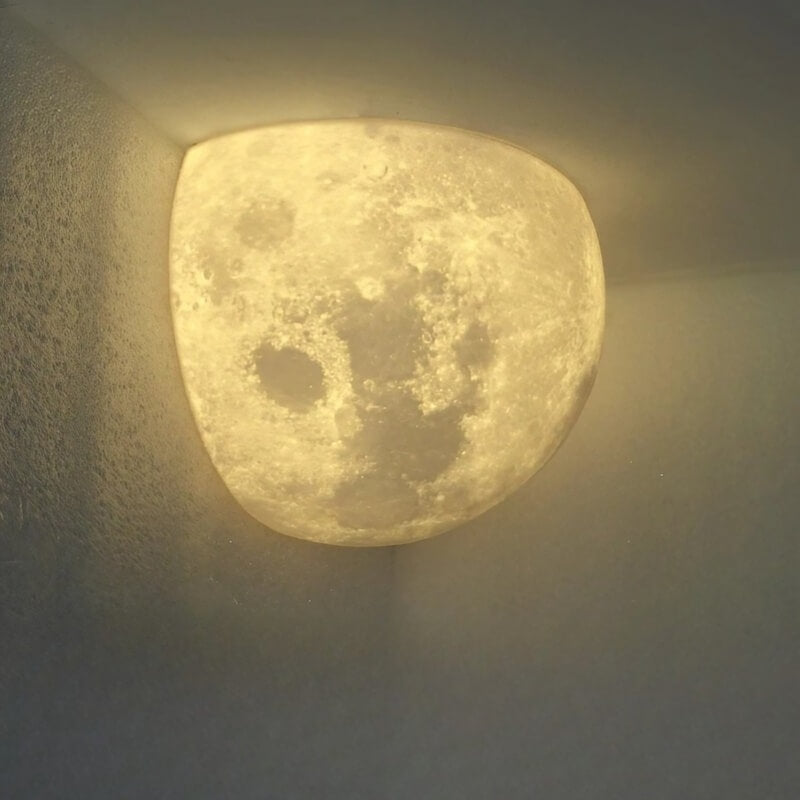 20cm Resin Moon Wall Lamp - Hardwired, Warm White Corner Lamp in Wabi-Sabi Style