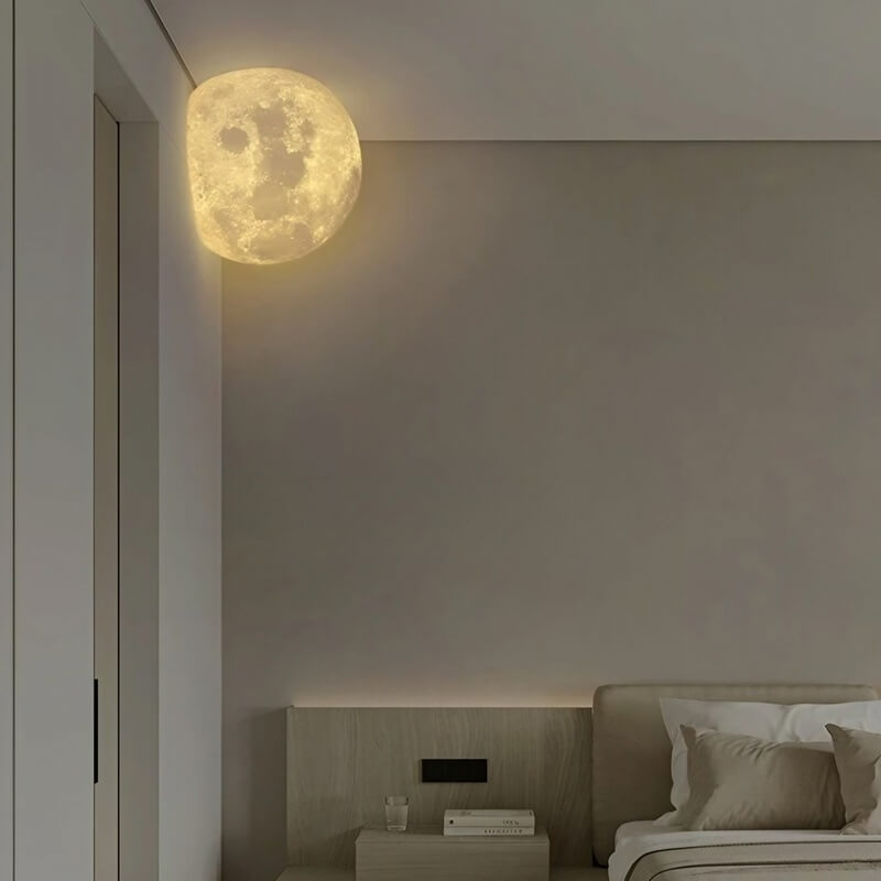 20cm Resin Moon Wall Lamp - Hardwired, Warm White Corner Lamp in Wabi-Sabi Style