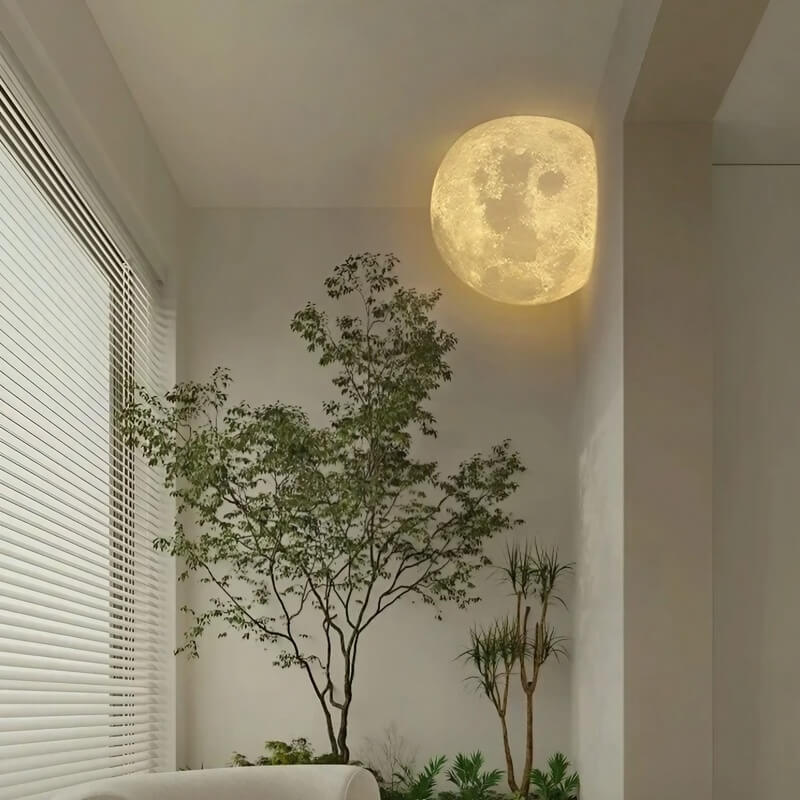 20cm Resin Moon Wall Lamp - Hardwired, Warm White Corner Lamp in Wabi-Sabi Style