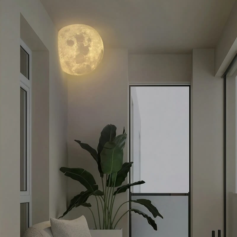 20cm Resin Moon Wall Lamp - Hardwired, Warm White Corner Lamp in Wabi-Sabi Style