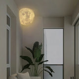 20cm Resin Moon Wall Lamp - Hardwired, Warm White Corner Lamp in Wabi-Sabi Style