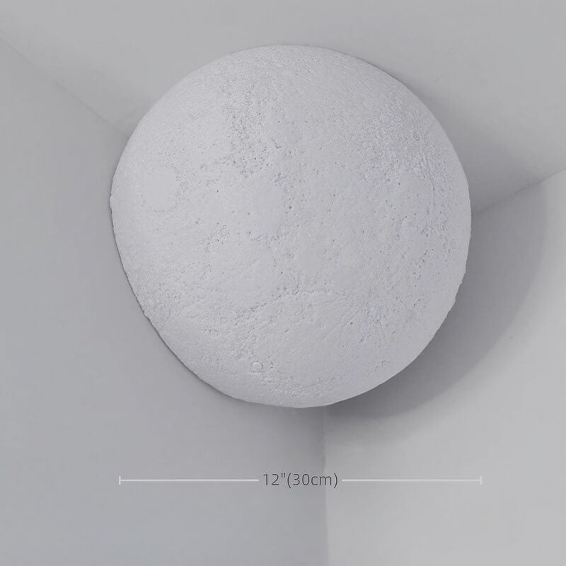 20cm Resin Moon Wall Lamp - Hardwired, Warm White Corner Lamp in Wabi-Sabi Style