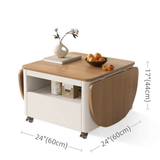 24'' Oval Coffee Table with Natural Wood Top and Iron Frame Base, Multifunctional with Locking Wheels