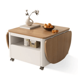24'' Oval Coffee Table with Natural Wood Top and Iron Frame Base, Multifunctional with Locking Wheels