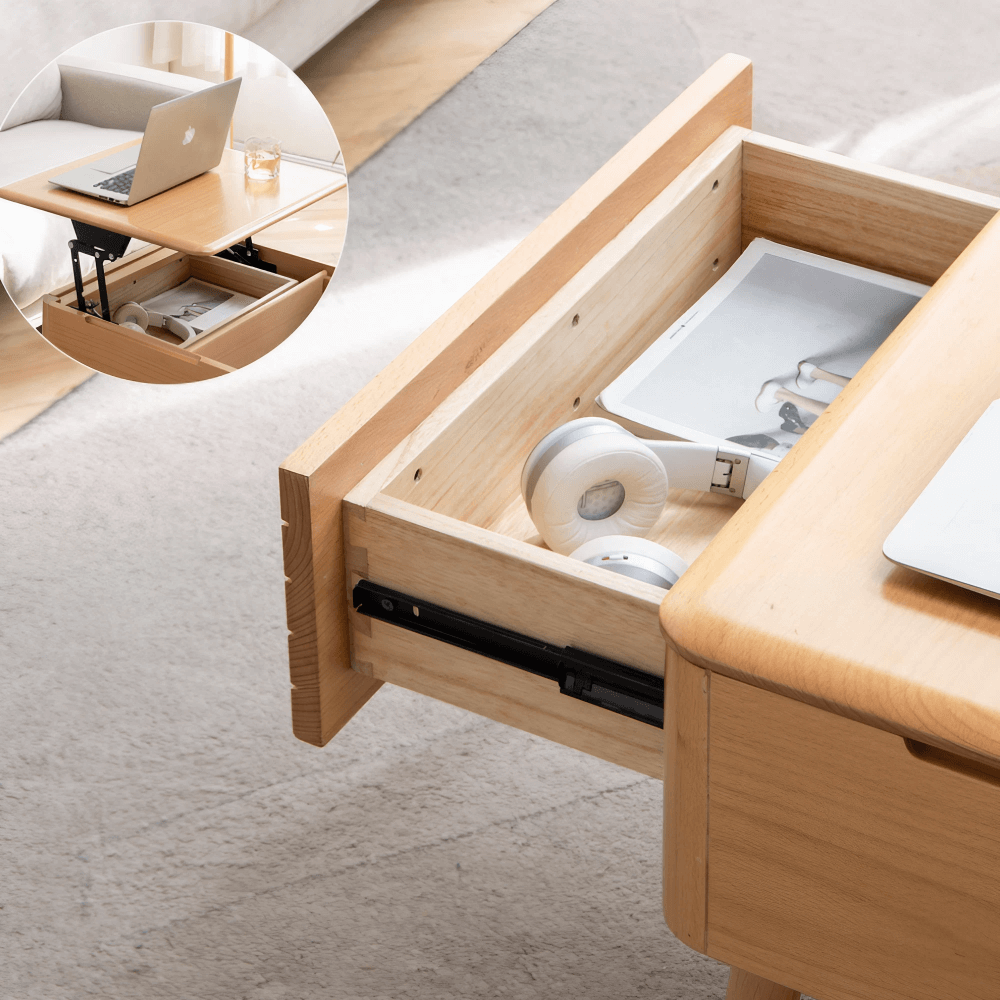 24" Square Solid Wood Coffee Table with Iron Legs - Lift Top Multifunctional Design in Natural Wood Color