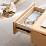 24" Square Solid Wood Coffee Table with Iron Legs - Lift Top Multifunctional Design in Natural Wood Color