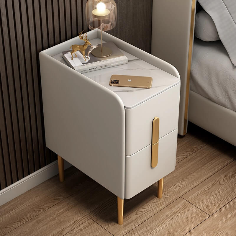 24″ Narrow Bedside Table - Off-White Modern Wood Nightstand Only