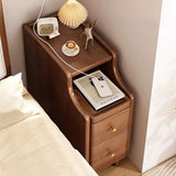 24″ Walnut Scandinavian-style Narrow Bedside Table - Rubberwood with Drawers and Shelves