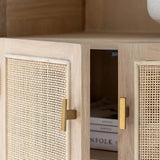 26" Rattan Dresser - Natural - Shelves, Doors Included - Japandi Style - Ash Wood Top