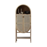 26" Rattan Dresser - Natural - Shelves, Doors Included - Japandi Style - Ash Wood Top