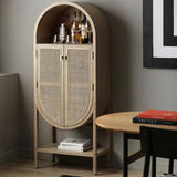 26" Rattan Dresser - Natural - Shelves, Doors Included - Japandi Style - Ash Wood Top