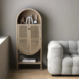 26" Rattan Dresser - Natural - Shelves, Doors Included - Japandi Style - Ash Wood Top