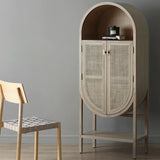 26" Rattan Dresser - Natural - Shelves, Doors Included - Japandi Style - Ash Wood Top
