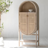 26" Rattan Dresser - Natural - Shelves, Doors Included - Japandi Style - Ash Wood Top