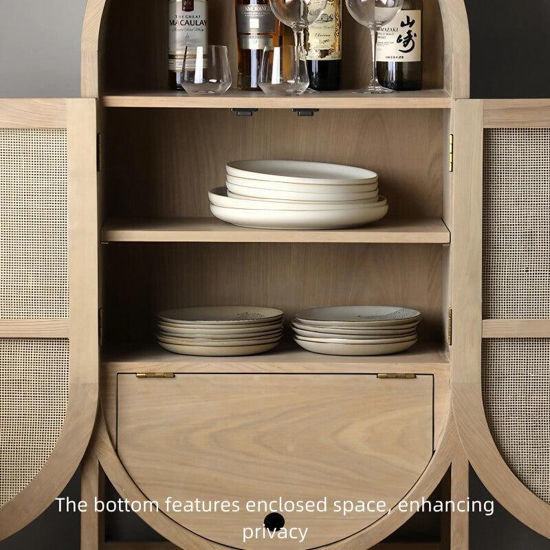 26" Rattan Dresser - Natural - Shelves, Doors Included - Japandi Style - Ash Wood Top