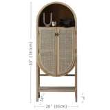 26" Rattan Dresser - Natural - Shelves, Doors Included - Japandi Style - Ash Wood Top