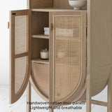 26" Rattan Dresser - Natural - Shelves, Doors Included - Japandi Style - Ash Wood Top