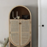 26" Rattan Dresser - Natural - Shelves, Doors Included - Japandi Style - Ash Wood Top