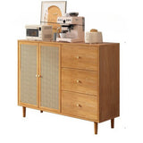 31" Rattan Dresser with Shelves and Doors - Nordic Style, PVC and Solid Wood, Natural Color Top