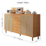 31" Rattan Dresser with Shelves and Doors - Nordic Style, PVC and Solid Wood, Natural Color Top