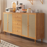 31" Rattan Dresser with Shelves and Doors - Nordic Style, PVC and Solid Wood, Natural Color Top