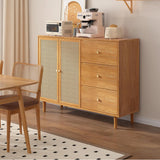 31" Rattan Dresser with Shelves and Doors - Nordic Style, PVC and Solid Wood, Natural Color Top