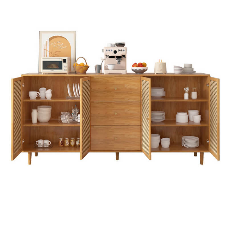 31" Rattan Dresser with Shelves and Doors - Nordic Style, PVC and Solid Wood, Natural Color Top