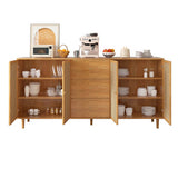 31" Rattan Dresser with Shelves and Doors - Nordic Style, PVC and Solid Wood, Natural Color Top