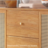 31" Rattan Dresser with Shelves and Doors - Nordic Style, PVC and Solid Wood, Natural Color Top