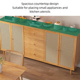 31" Rattan Dresser with Shelves and Doors - Nordic Style, PVC and Solid Wood, Natural Color Top