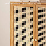 31" Rattan Dresser with Shelves and Doors - Nordic Style, PVC and Solid Wood, Natural Color Top