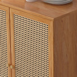 31" Rattan Dresser with Shelves and Doors - Nordic Style, PVC and Solid Wood, Natural Color Top