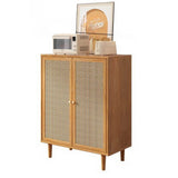 31" Rattan Dresser with Shelves and Doors - Nordic Style, PVC and Solid Wood, Natural Color Top