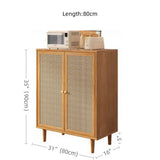 31" Rattan Dresser with Shelves and Doors - Nordic Style, PVC and Solid Wood, Natural Color Top