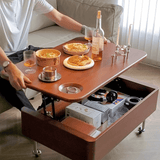 35'' Rectangular Solid Wood Coffee Table with Locking Wheels and Multifunctional Design in Caramel