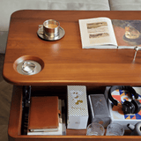 35'' Rectangular Solid Wood Coffee Table with Locking Wheels and Multifunctional Design in Caramel