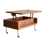 35'' Rectangular Solid Wood Coffee Table with Locking Wheels and Multifunctional Design in Caramel